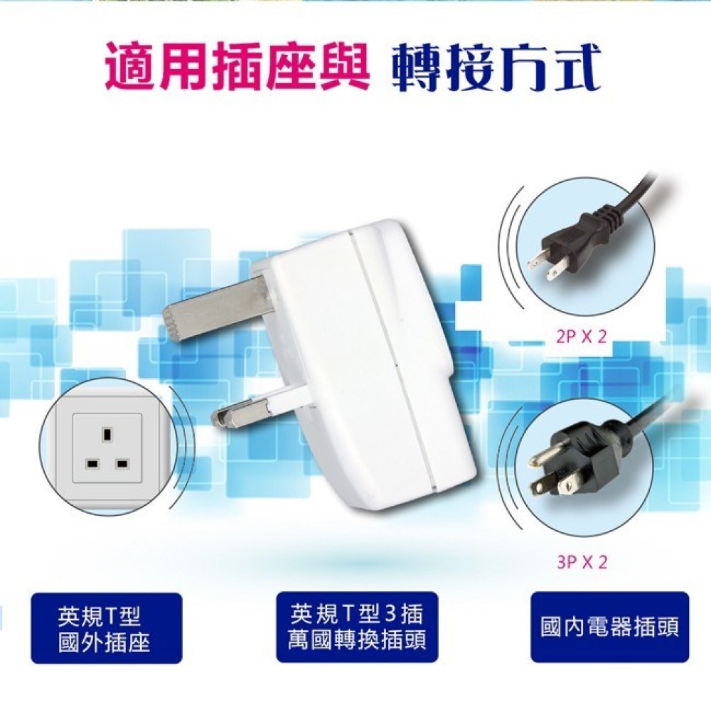 【聖岡】UTA-81 三面轉換插頭｜英規T型萬國轉接頭｜適用香港／澳門／新加坡／英國／肯亞／汶萊／馬來西亞｜旅行轉換器