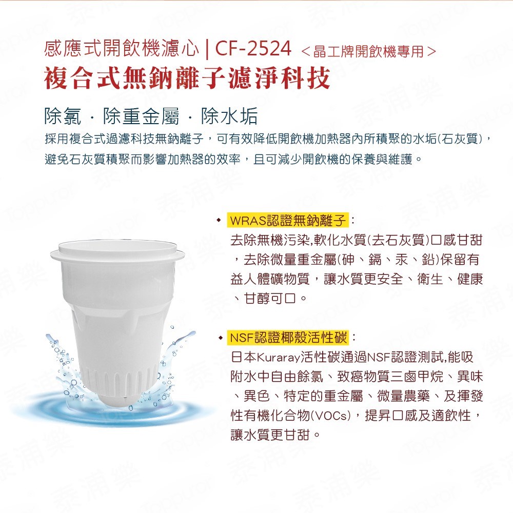【晶工牌】JD-6206 專用濾心 CF-2524｜開飲機/飲水機專用｜原廠耗材｜高效濾水｜淨水濾芯｜CF2524