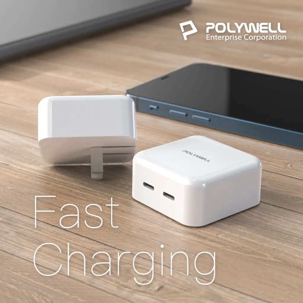 【POLYWELL】PD雙孔 USB-C 快充頭 35W Type-C充電器 GaN氮化鎵 BSMI認證